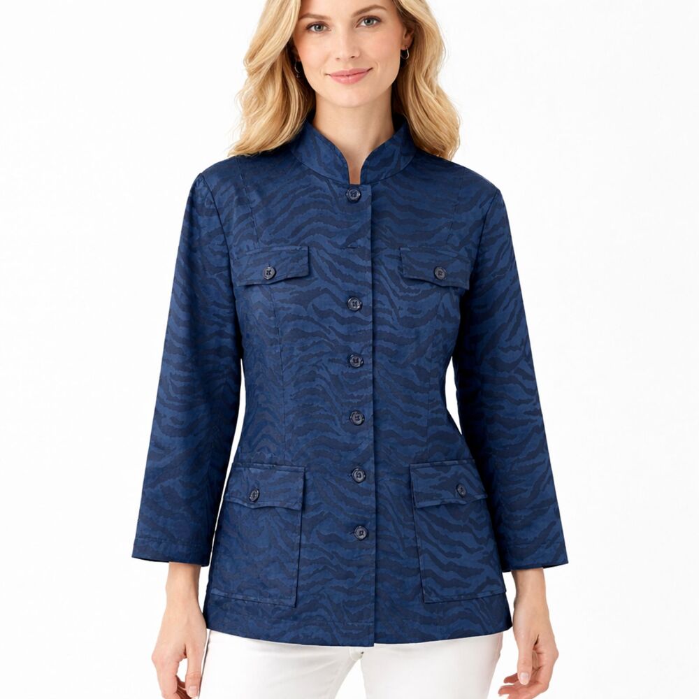 Linea Evening Jacket Size Small Blue Animal Print Zebra